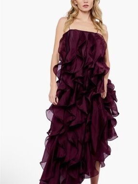 Ciebon Strapless Ruffle Evening Dress in Wine new w/o tags missing waist strap